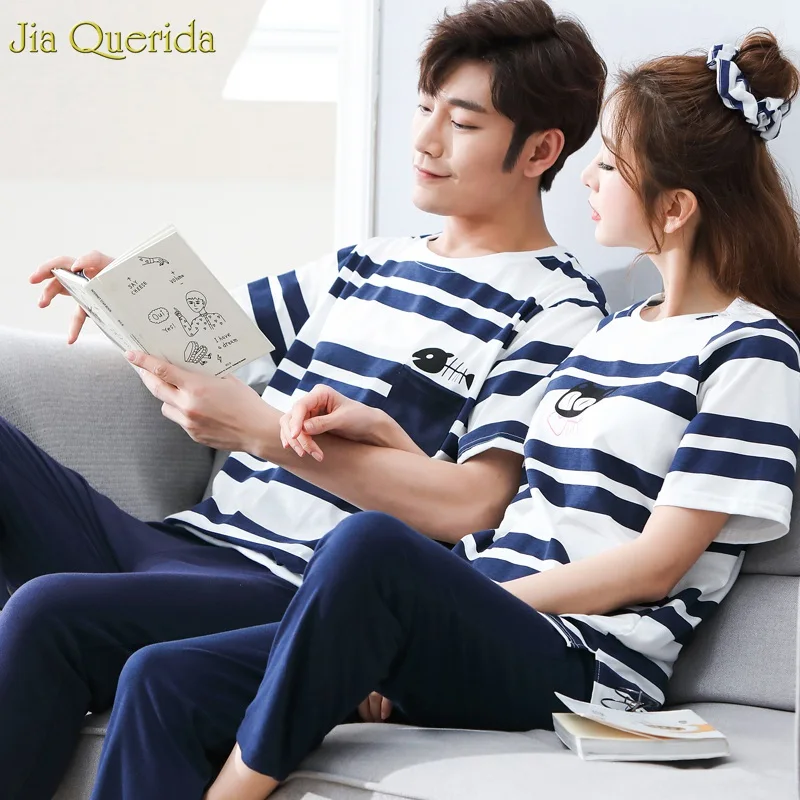 Пижама Для мужчин из хлопка в полоску с короткими рукавами длинные штаны 2019