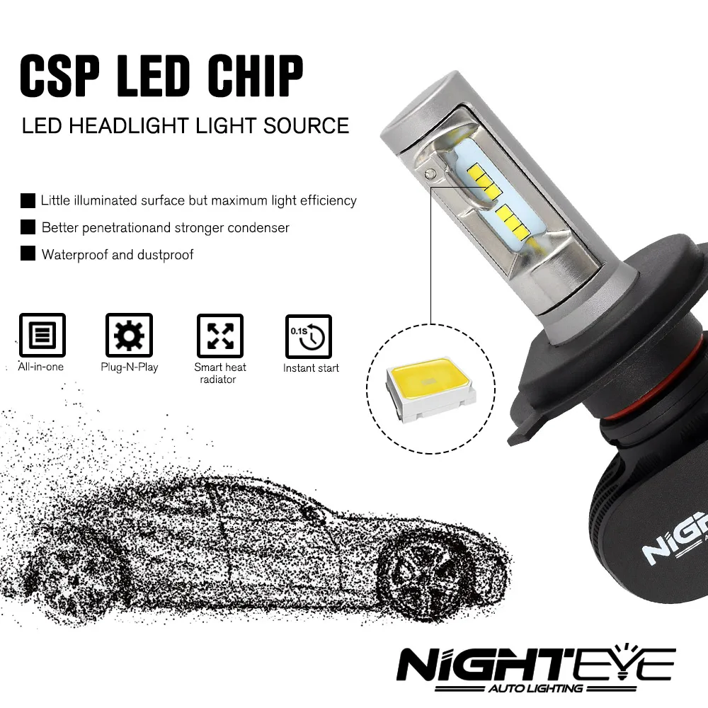 NIGHTEYE H4/9003 Автомобильный светодиодный свет 50 Вт комплект 8000lm 6500 K 12 V Светодиодный