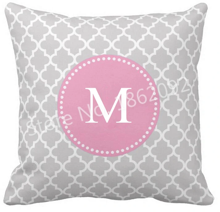 Серый розовый марокканский монограмма подушка крышка Персонализированные