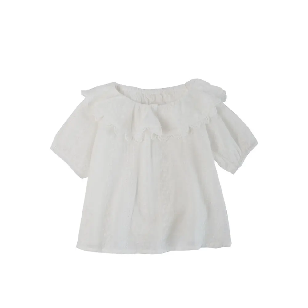 Toddler Clothes Kid Blouse Korean Lace Collar Baby Girl Short Sleeve Summer New Cute Bubble Sleeve Doll Lace White Shirt