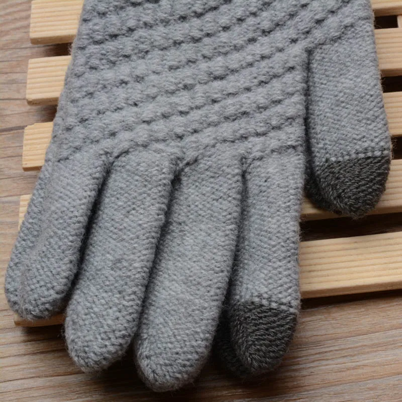 2019 Winter Touch Screen Gloves For Women Men Warm Stretch knitted Mittens Imitation Wool Full Finger Black White | Аксессуары для