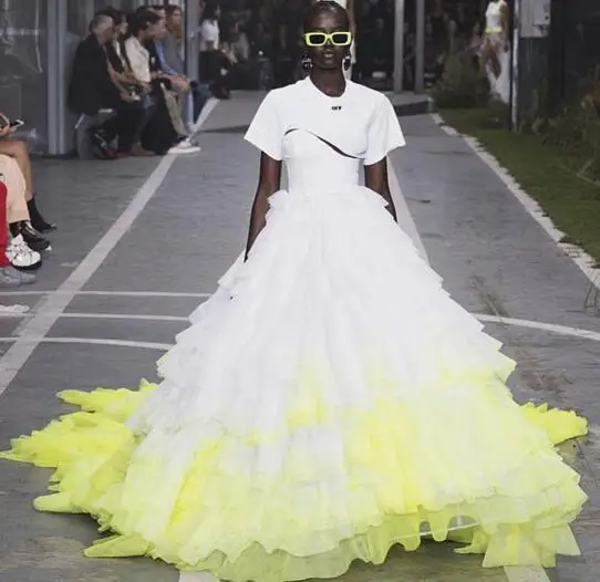 Удивительная Для женщин Длинная юбка мода градиент смешанные colortiered Выходные туфли на выпускной вечерние юбка с длинным шлейфом, пышное Плиссированное вечернее юбка индивидуальный заказ - Цвет: White