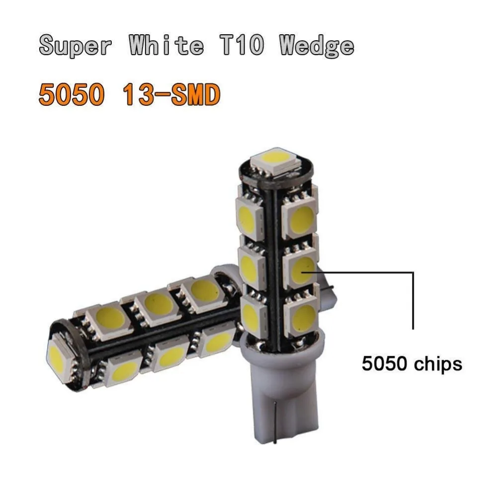 100 шт. Белый T10 13 SMD 13SMD 5050 194 168 192 Автомобильные Боковые лампочки светодиодные W5W 12V