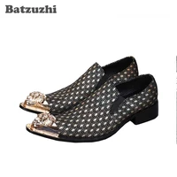 batzuzhi luxury italian style mens pointed toe dress shoes mteal cap leather shoes men business party footwear eu38 46
