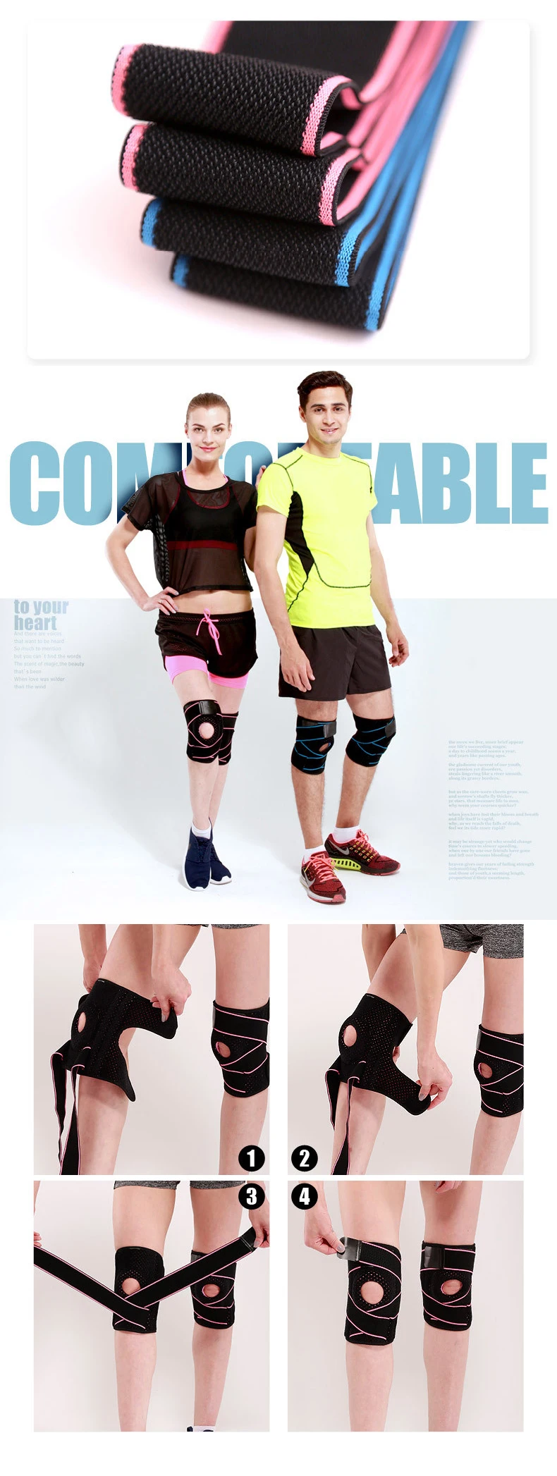 AOLIKES наколенник Coolfit Быстросохнущий силикагель 4 пружинный стабилизатор спортивный наколенник наколенники отверстие наколенник протектор
