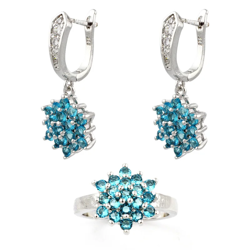 Красивые женские Ювелирные наборы серебряный цвет мечтательный синий цветочный