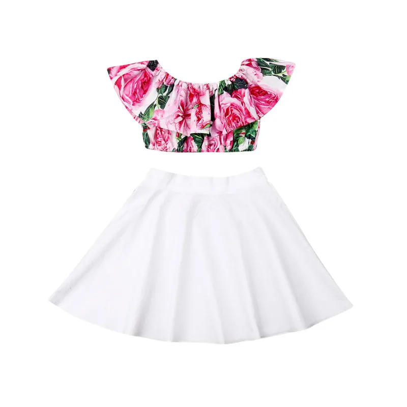 

2PCS Toddler Baby Girl Summer Clothes Off Shoulder Tops+Skirt Dress Outfits Set Summer