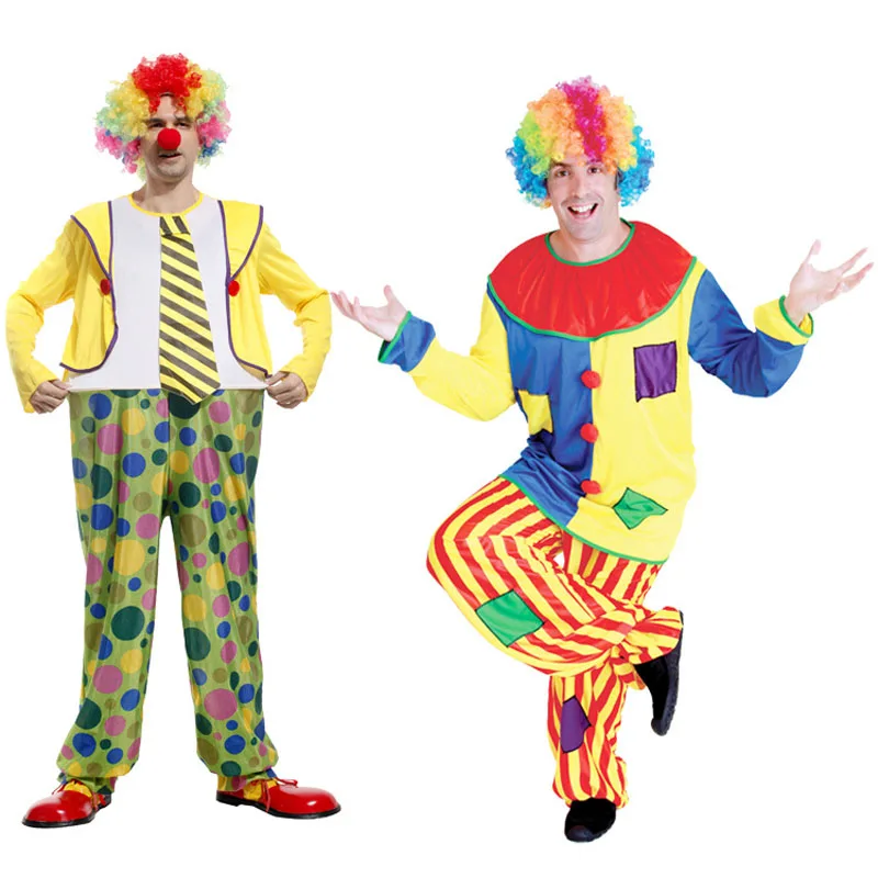 Красочные Мужчины Женщины клоун Одежда смешной маг костюм Косплей Карнавал