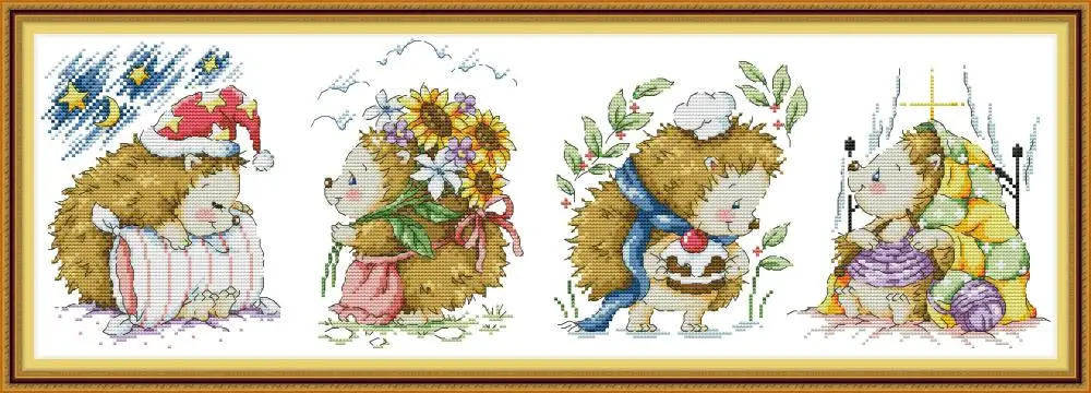 NKF Happy Baby Hedgehog наборы для вышивки крестом 11CT 14CT Китайская вышивка набор для шитья узор для домашнего декора