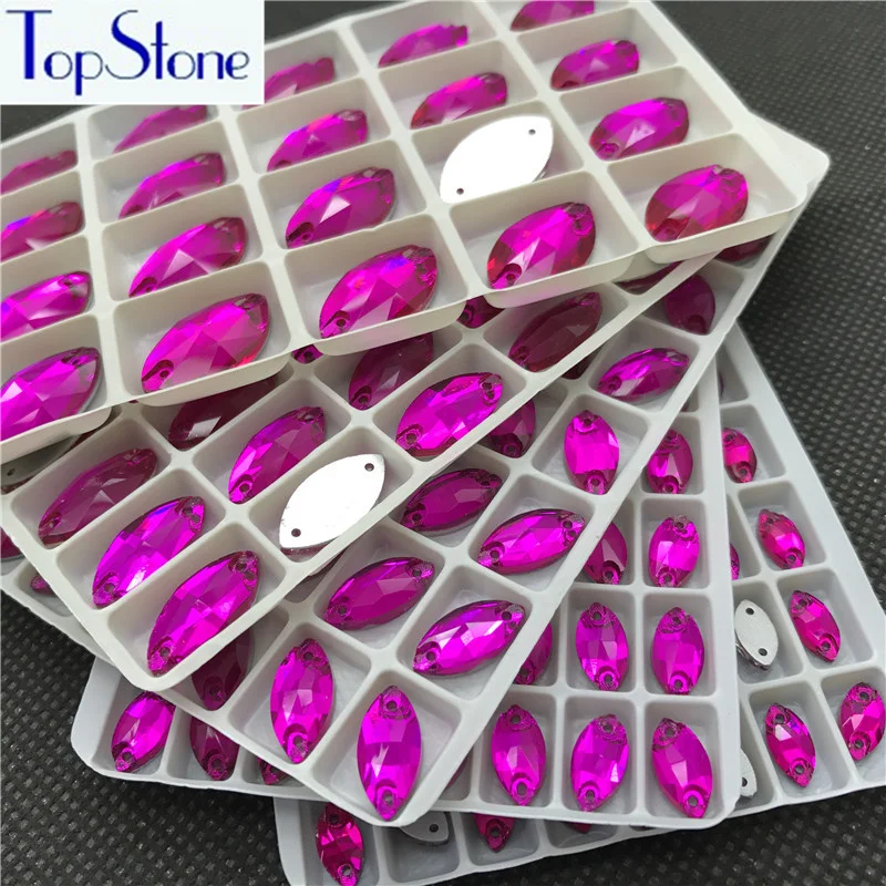 TopStone Fuchsia Navette Sew On Glass Crystal Stone Flatback Marquise sew on Rhinestone For Dress clothing | Дом и сад