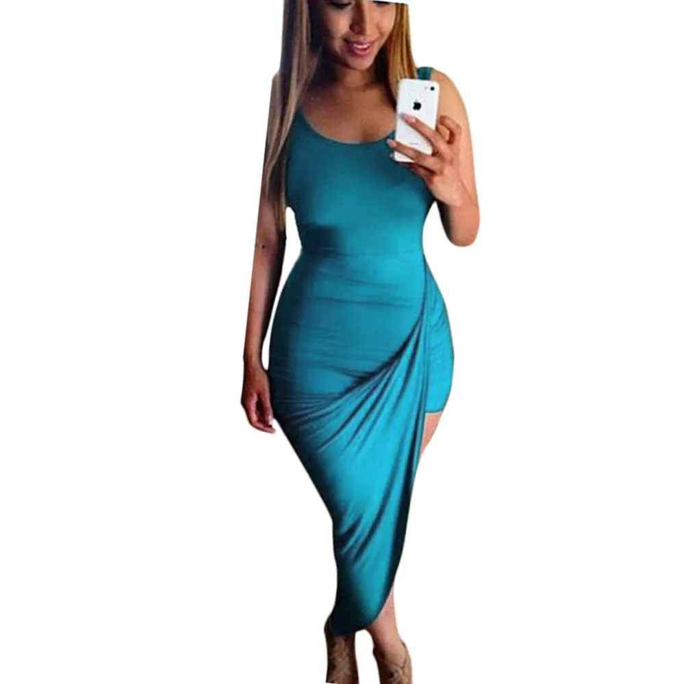 FD6517 женское сексуальное облегающее платье однотонное на бретелях без рукавов