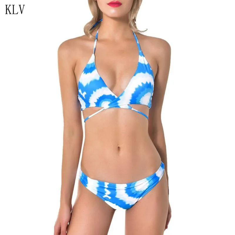 Женский сексуальный комплект бикини градиентного цвета с перекрещивающимися