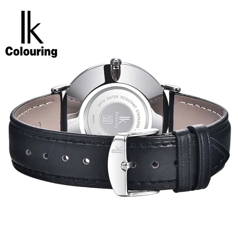 Женские кварцевые часы IK coloring ультратонкие с ремешком из натуральной кожи |