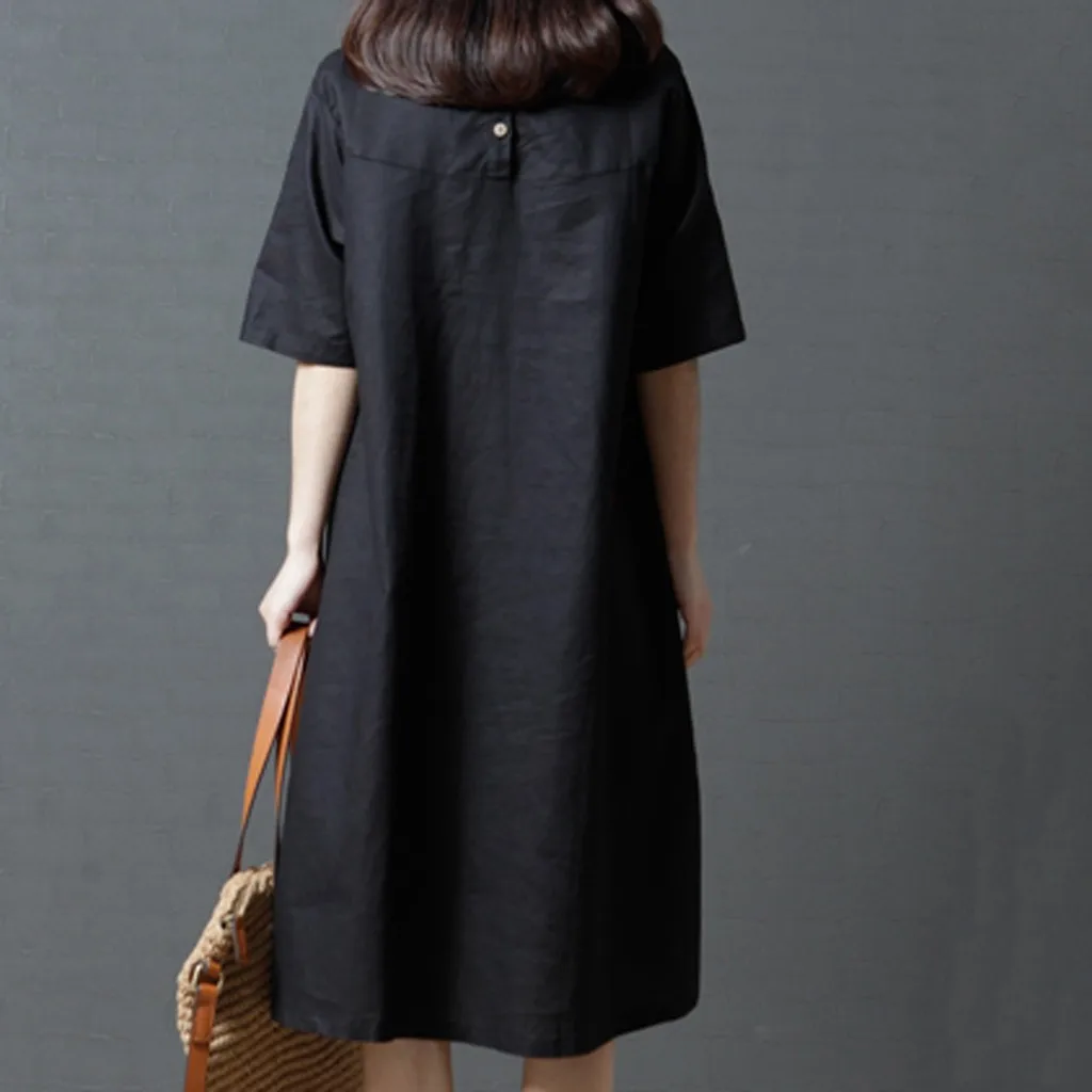 Хлопковое и льняное платье большого размера для девочек Свободное длинное с