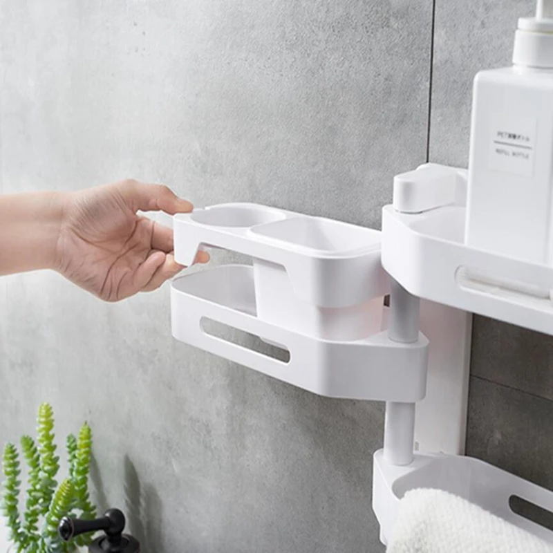 Multifunctional Wall-mounted Rotatable Bathroom Shelf Hair Dryer Soap Toothbrush Cup Storage Rack Corner Frame | Дом и сад