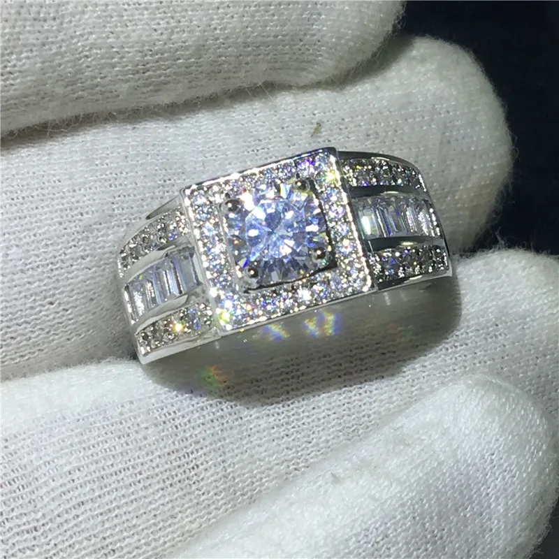 Кольцо мужское из белого золота с фианитом 0 6 карата 5 А|Кольца| |