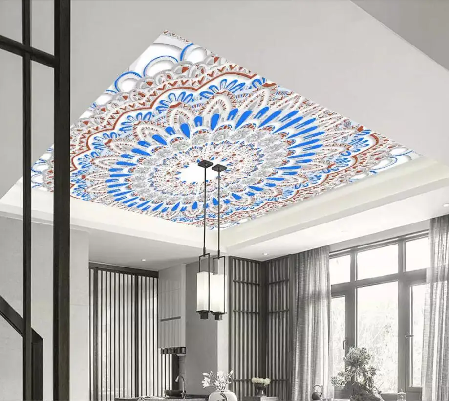 3d обои на заказ фотообои в европейском стиле с красным и синим узором для