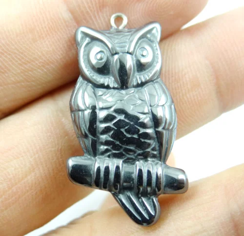 Натуральный кварц хрусталь титана гематит ручная работа Сова подвеска с