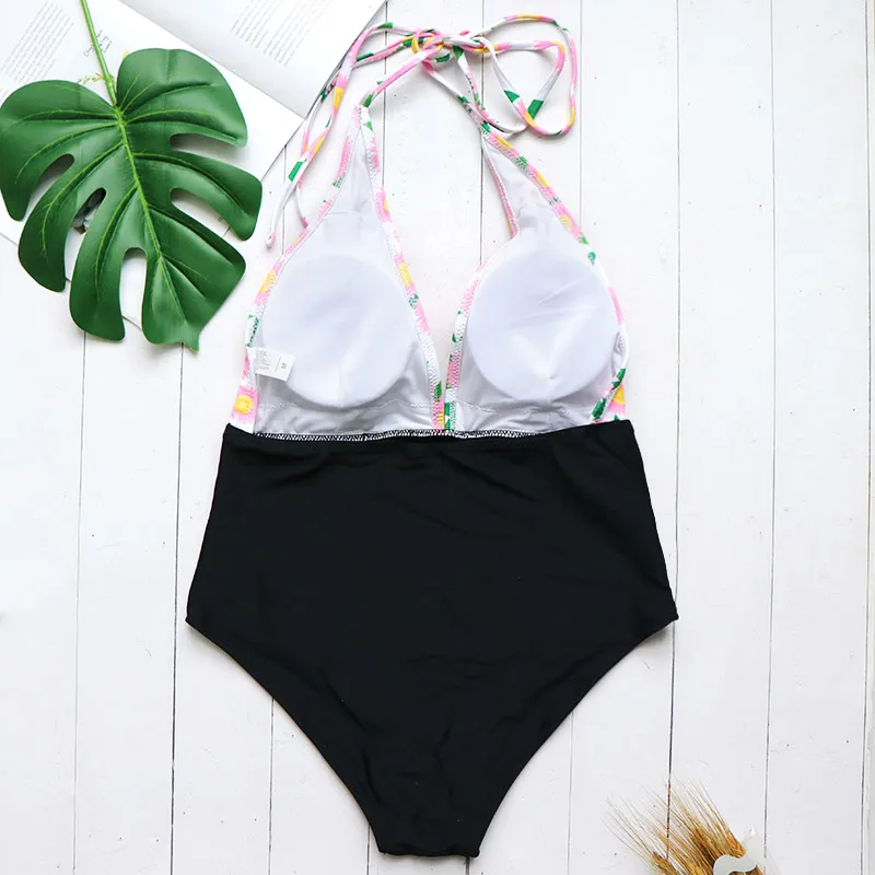 2019 Sexy Swimsuit Women One Piece Bodysuit Push Up Monokini Halter Cross Floral Print Bathing Suits Female Beachwear | Спорт и