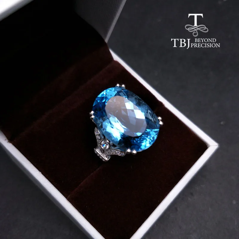 TBJ большой топаз драгоценный камень кольцо 28.5Ct натуральный небесно голубой