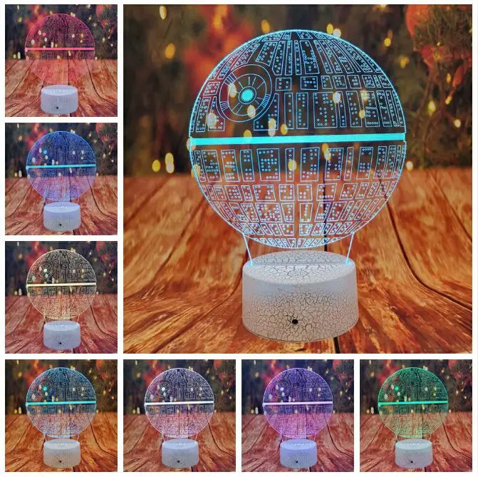 Death Star 2 Прямая детские подарки 3D ночной Светильник Звездные войны, Звезда смерти лампа атмосфера сенсорный USB настольная лампа 7 цветов градиент светодиодный - Испускаемый цвет: Death Star 2
