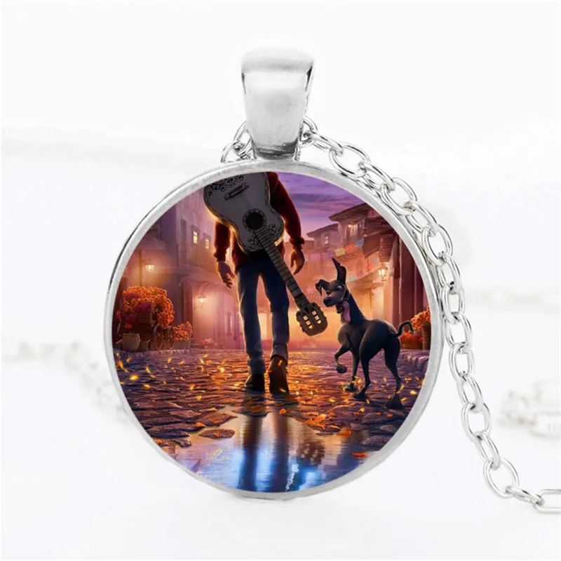 2018 Miguel Dante Pendant Necklace Coco Movie Fantasy Musical Charm Pet Dog Alloy Silver Glass Cabochon Jewelry New Arrival | Украшения и