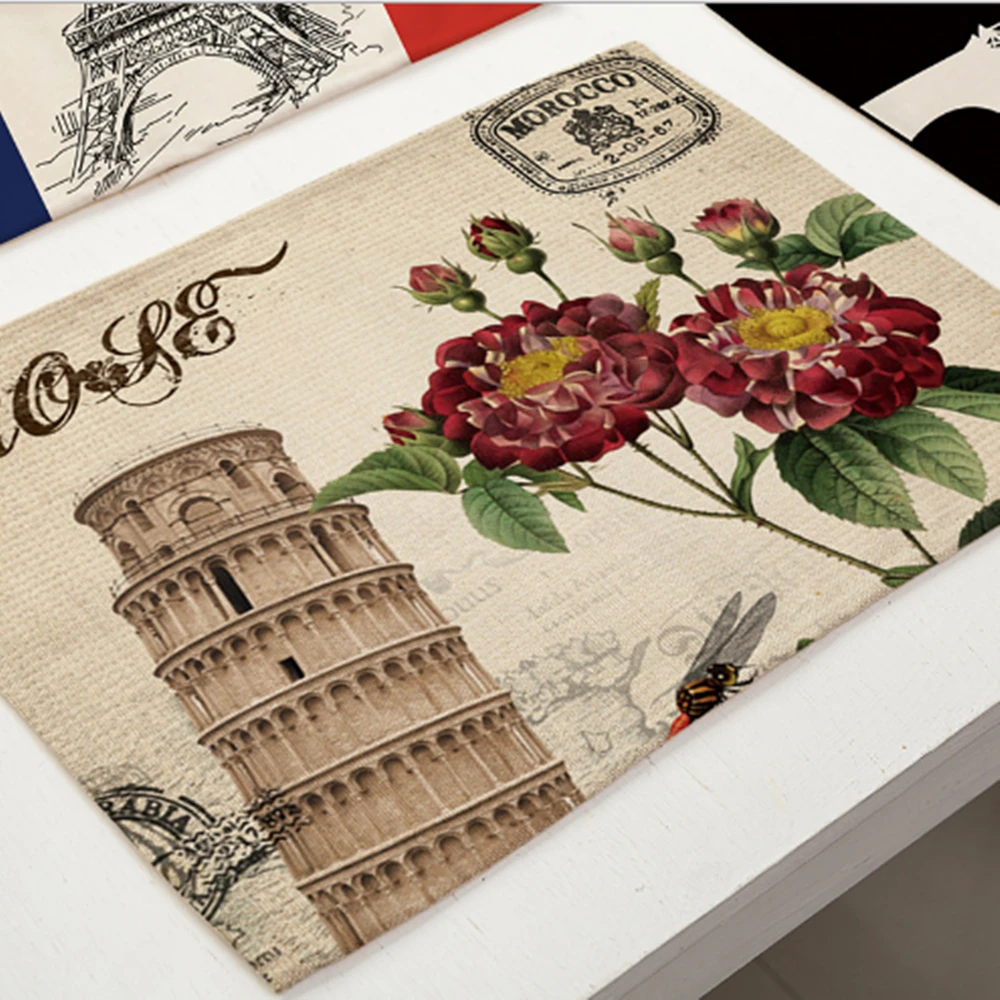 4 шт. 42*32 см SHSEJA красивая Роза Башня Placemat качество хлопок и лен коврики Свадебная