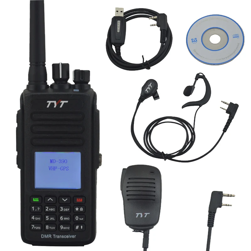

TYT Walkie Talkie MD-390 VHF + GPS DMR IP67 водонепроницаемая Двусторонняя радиосвязь с свободным микрофоном, кабелем для программирования и наушником