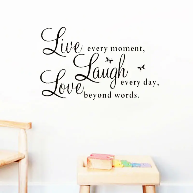 

New English Text Live Laugh Love Wall Stickers Removable Sofa Background Art Home Decoration For Living Room Kid Room Bedroom