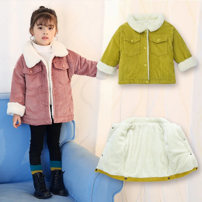 Girl Corduroy Wool coat 2018 winter Plus velvet padded baby girl clothes toddler | Детская одежда и обувь