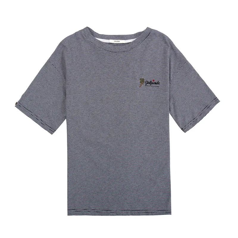 Summer New Embroidered Stripe T-shirt 2020 Women's T-shirts Japan Harajuku Ladies Ulzzang Female Korean Kawaii Tops For Women | Женская