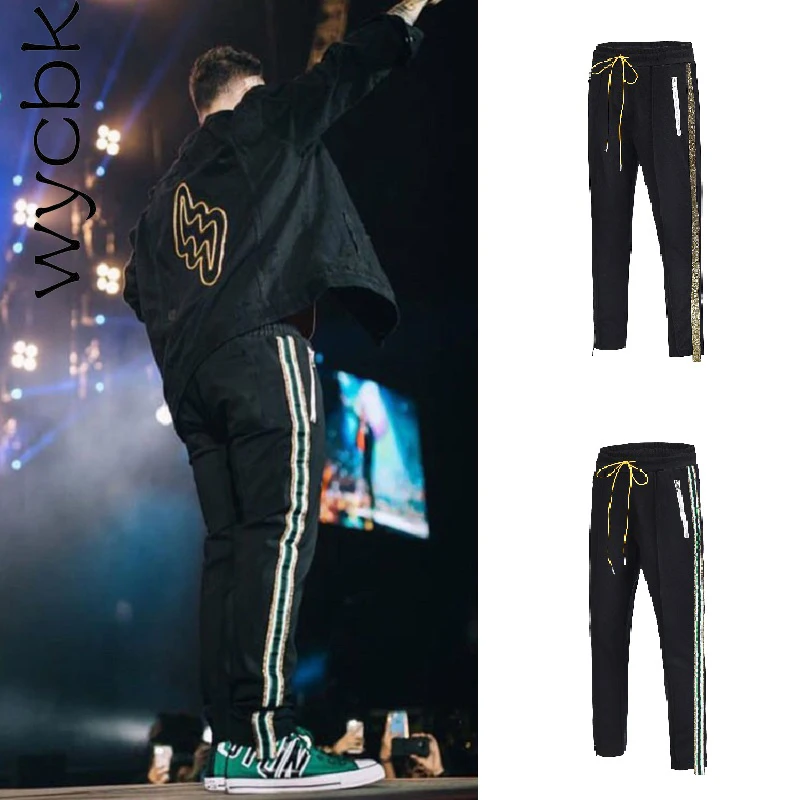 Wycbk 2018 Best Version Side Golden Striped Women Men Jogger Pants Hiphop Joggers Rhude pants | Мужская одежда
