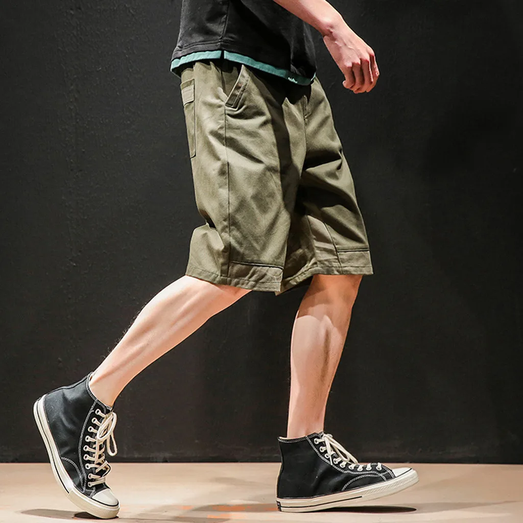 

Men's Pocket Cargo Shorts New Style Cotton Multi-Pocket Overalls Fashion Cool Streetwear Summer Patchwork Black Army Green Soft