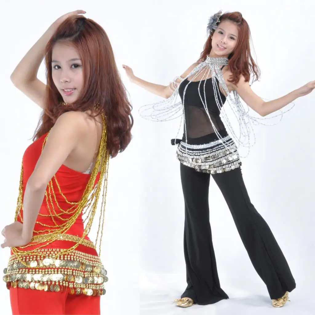 1pc Belly Dance Accessories Long Necklace Dance Performance Beaded Tassel Necklace Gold Silver Colors Women Belly Dance Necklace