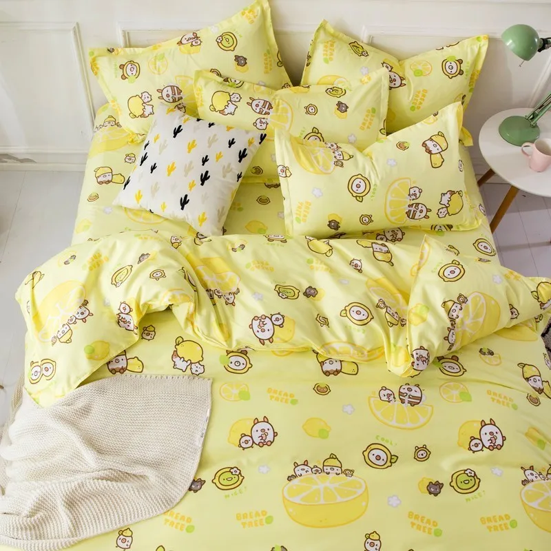 Solstice Home Textile Twin Full King Queen Bed Linen Set Lemon Yellow Cartoon Duvet Cover Sheet Pillowcase Kid Girl Teen Bedding | Дом и сад
