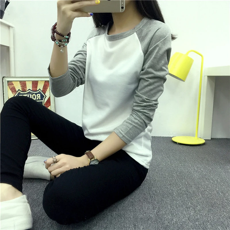 Женская футболка лоскутного покроя размера плюс с длинными рукавами и