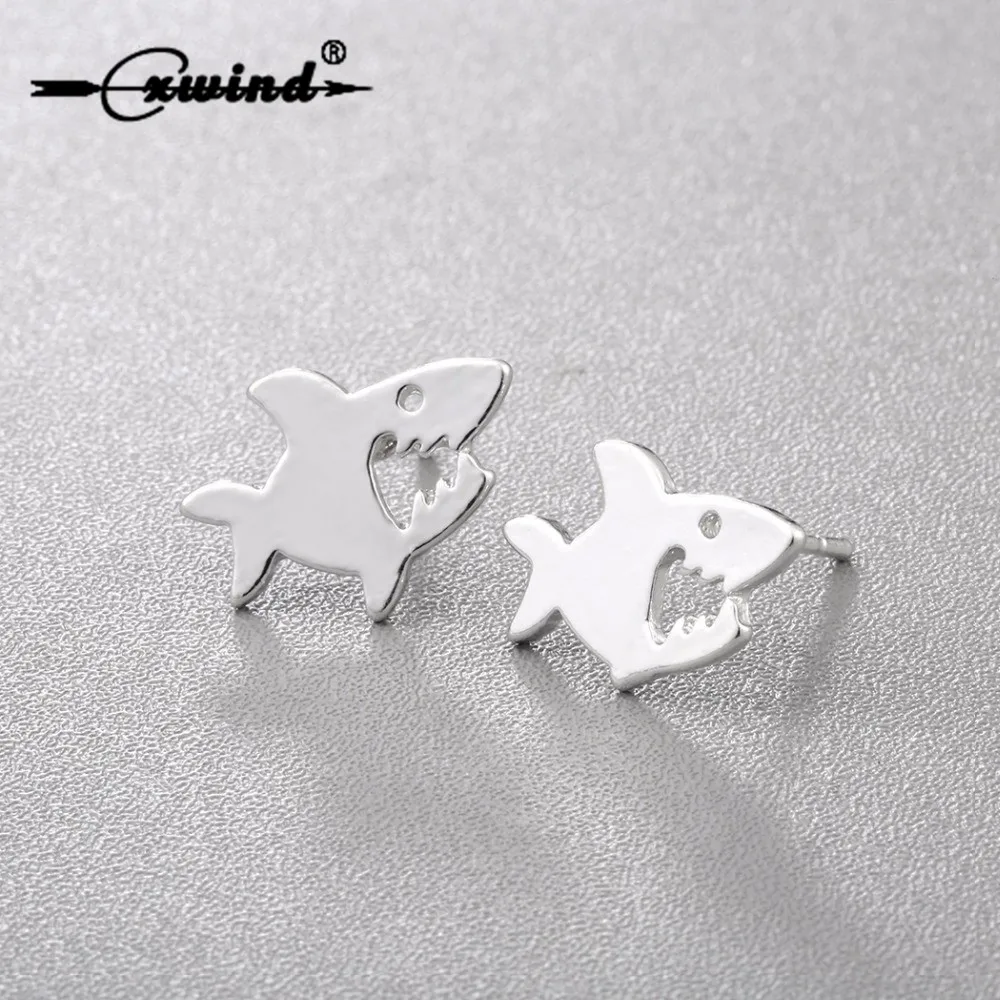 

Cxwind Shark Stud Earring Tiny Women Lady Earring Unique Design Ocean Animal Killer Fish Earrings Jewelry brincos