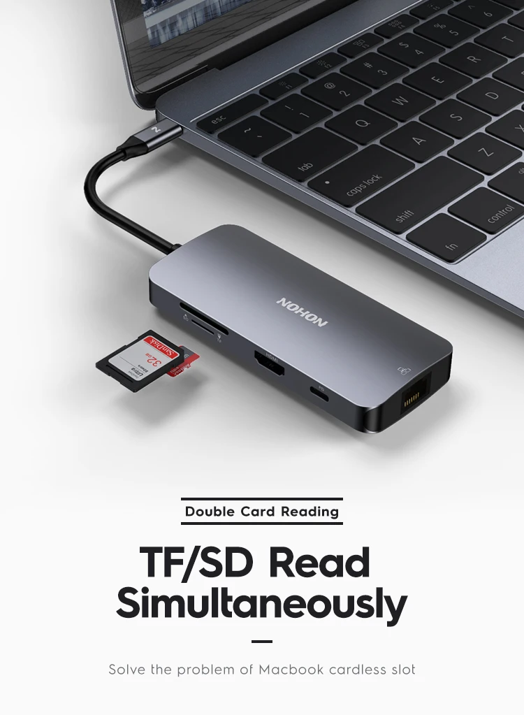 NOHON USB 3,0 концентратор USB C концентратор HDMI адаптер Ethernet для huawei mate 20 MacBook Pro USB-C концентратор 7 портов USB разветвитель SD PD кардридер