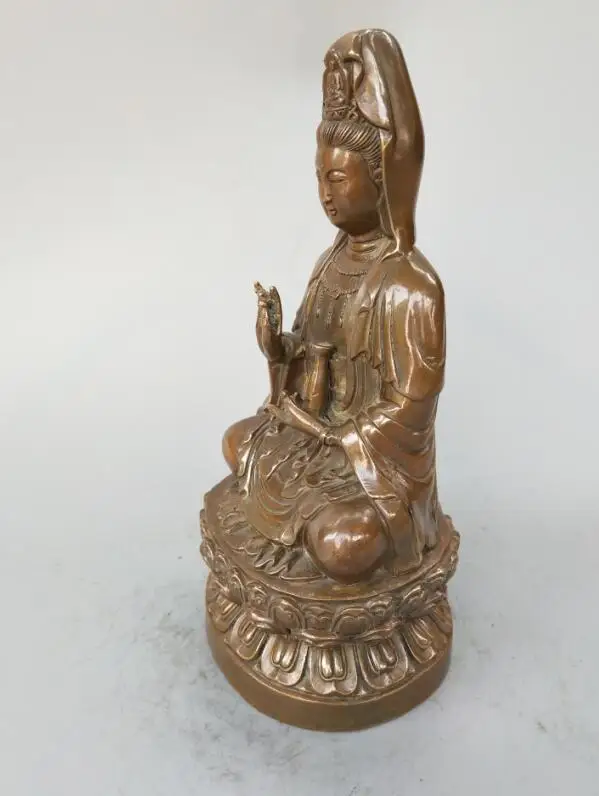 Chinese pure brass Sit lotus Guanyin Buddha statue 22cm | Дом и сад