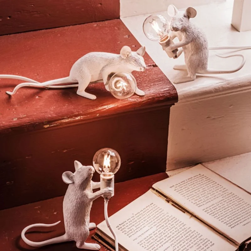 

Modern Resin White Cute Mouse Desk Lamps Animal Art Night Lights Seletti Lamp For Kidsroom Livingroom