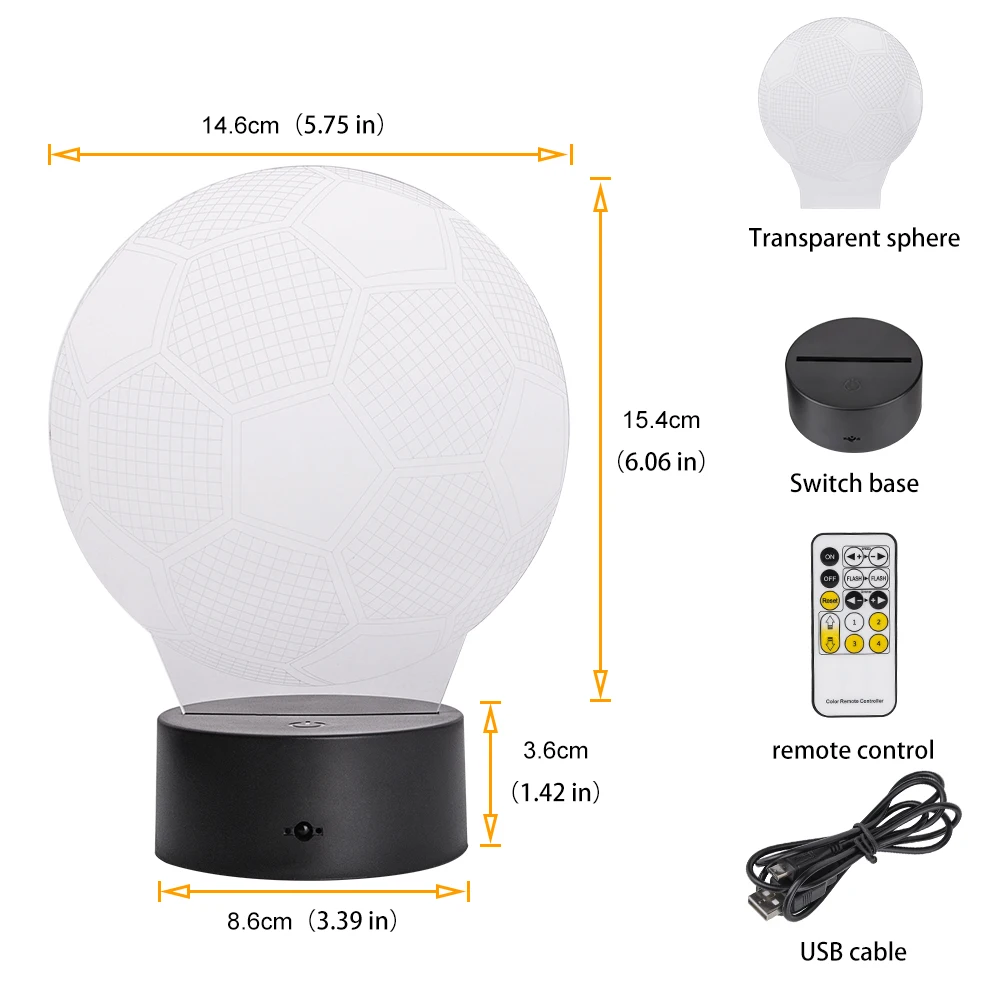 3D Светодиодная лампа для футбола с сенсорным управлением светодиодный