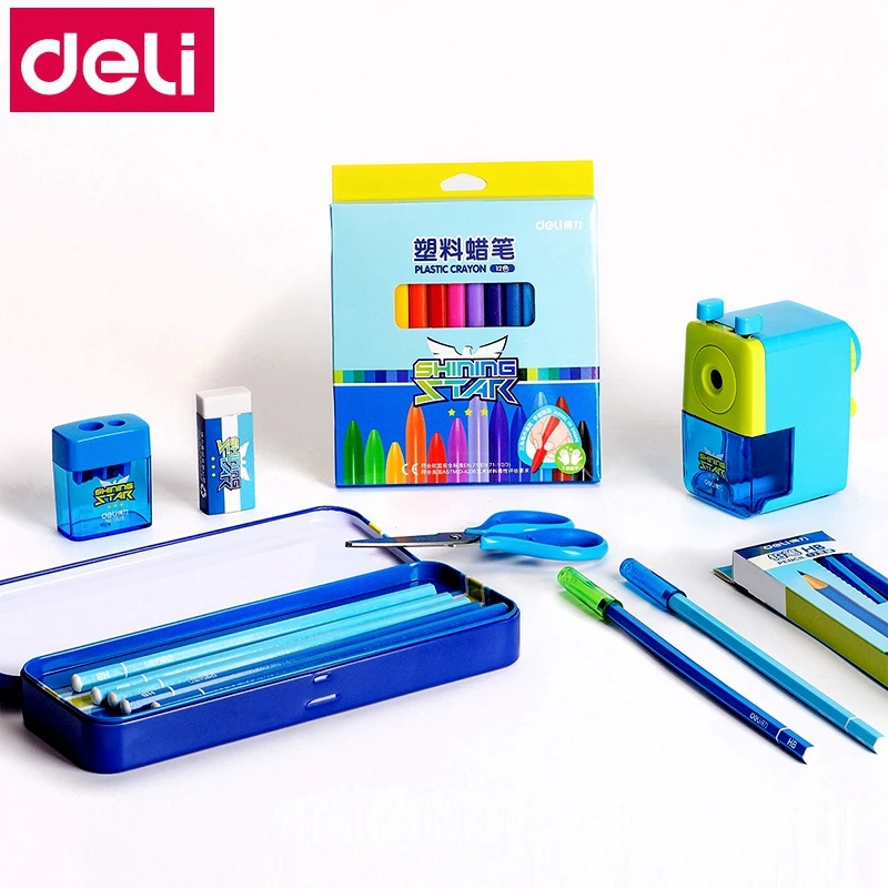 

Deli 9610 Student Children stationery Gift set Great gift set for children with Pencil clipper eraser pencil cap crayon