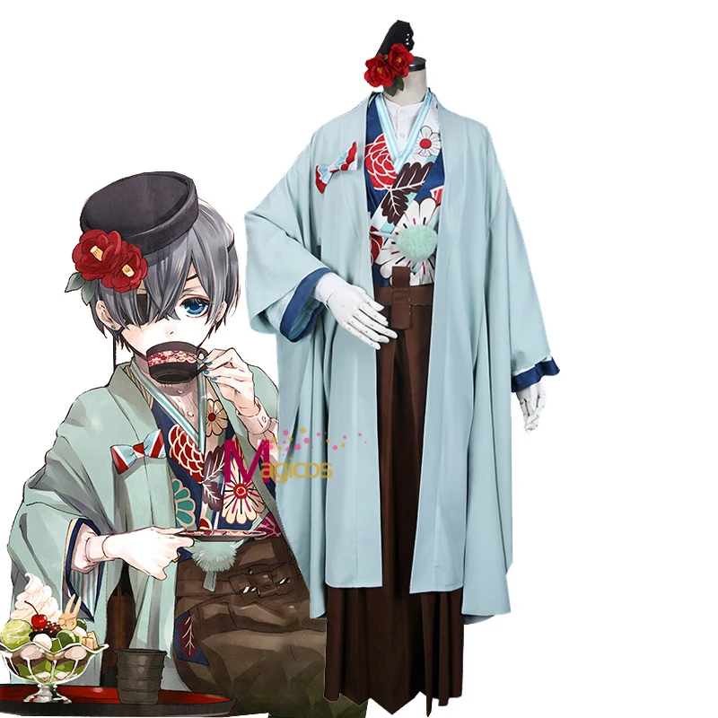 

Anime Black Butler Kuroshitsuji Ciel Phantomhive Cosplay Costume Japanese Kimono Tea House Uniforms Costumes