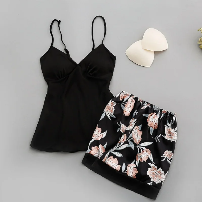 Sexy Women Pajamas Set 4 Pcs Sexy Lace Pyjamas Femme Girls Satin Silk Sleepwear Nightgown Pijamas Robes Sleep Lounge Homewear - Цвет: black-2pcs