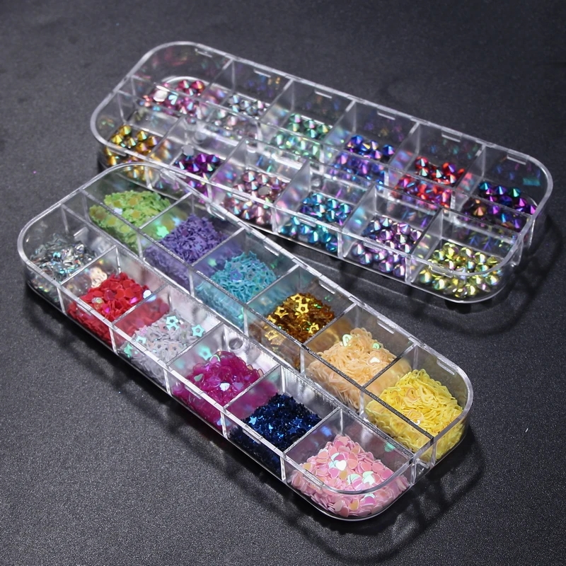 Elessical 12 Сетки Гвозди Аксессуары Кристалл Стразы Глиттеры для ногтей Блёстки