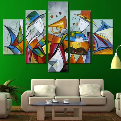 

5 шт., картина на стену, 100% ручная работа, музыка, карнавал, для гостиной, настенная живопись, абстрактная картина маслом на холсте