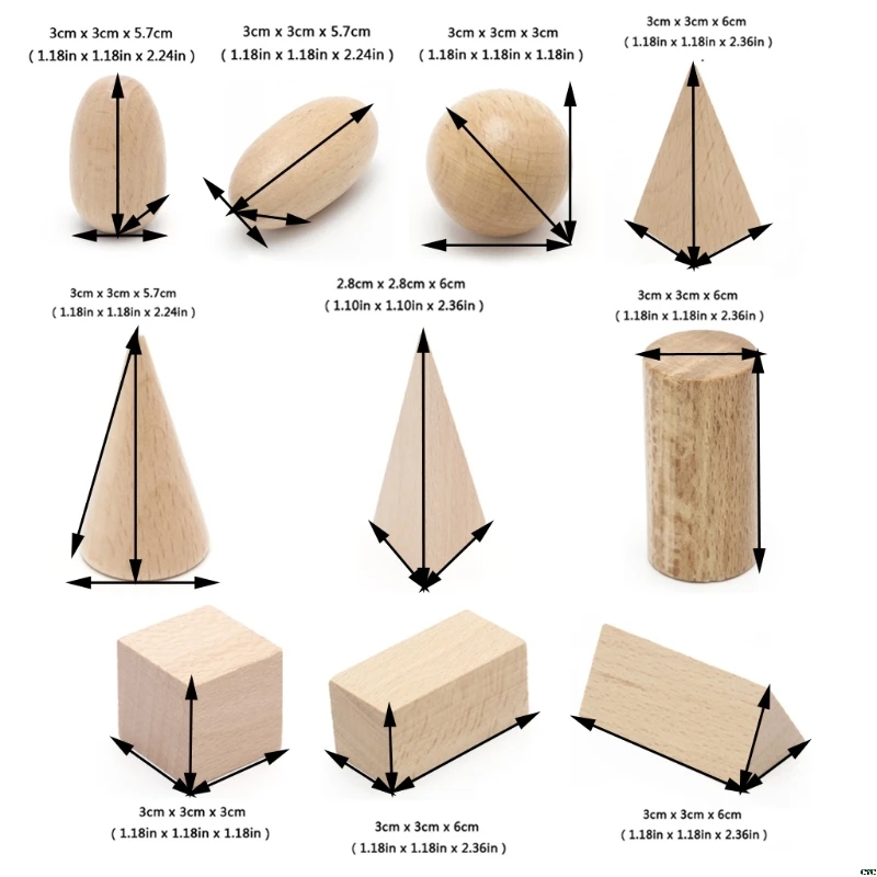 

Wooden Geometric Solids 3-D Shapes Montessori Learning Education Blocks Toys Resources for School Home Blocks