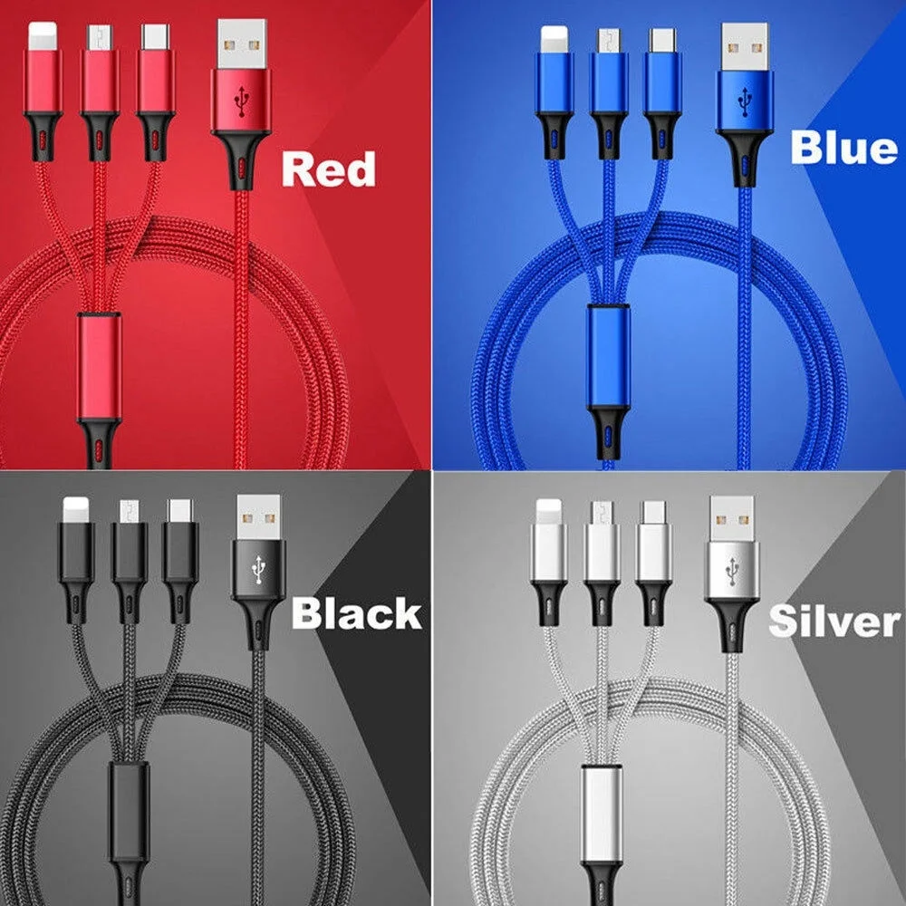 3 в 1 USB быстрая зарядка зарядное устройство кабель синхронизации данных шнур микро-usb порт IOS type C