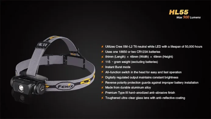 Новый Fenix HL55 налобный фонарь Cree XM L2 U2 светодиодный светильник 900 люмен наружный