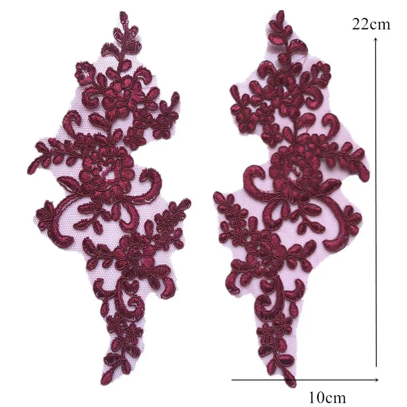 2 шт. цвета красного вина вышитые нашивки кружевная отделка сетка цветы сделай